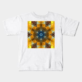 Mosaic Mandala Flower Yellow and Blue Kids T-Shirt